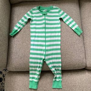 Green and White striped Hanna Anderson zip-up pajamas (18-24 months) 80 cm